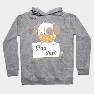 stay safe message with cute dog wearing face mask cartoon hand drawn Hoodie